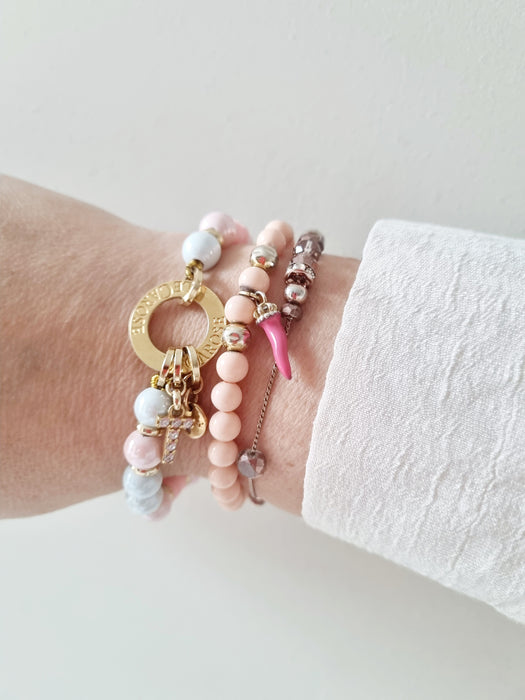 Fortunello Bead Bracelet with Italian Corno Charm - Light Pink