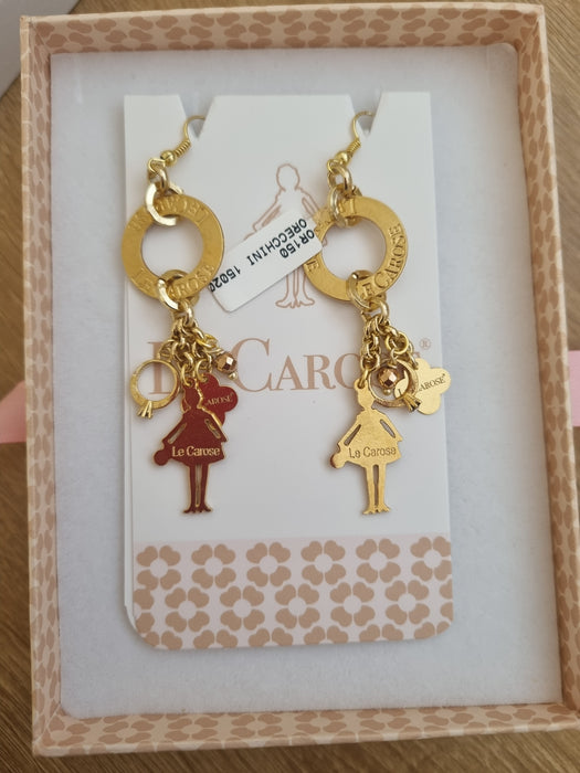 Womens Long Gold Plated Charm Earrings - Princess - Bronze