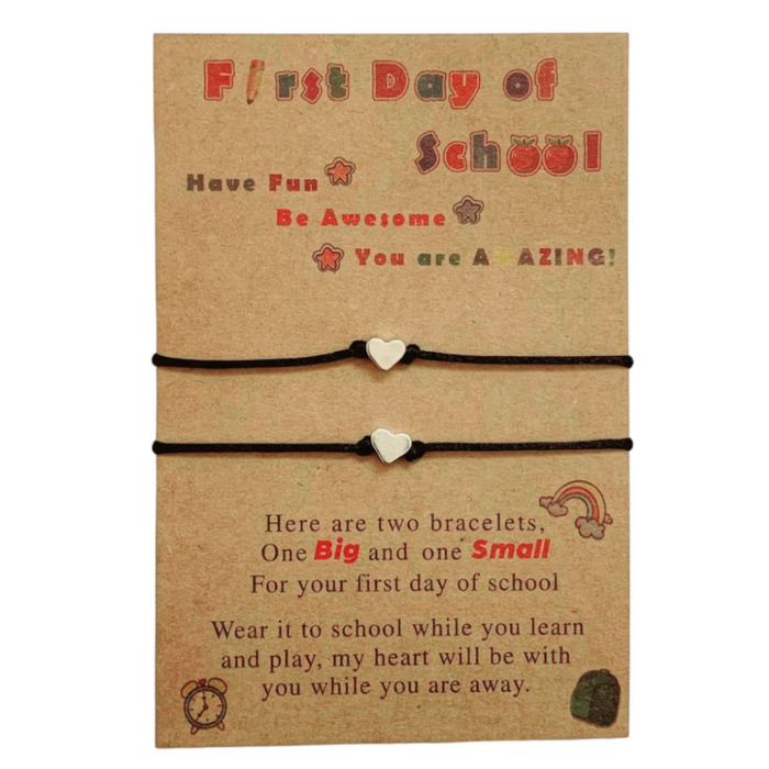 First Day of School Heart Bracelet Set - Black