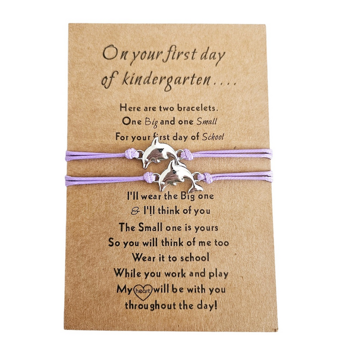 First Day of Kindergarten Dolphin Bracelet Set - Purple