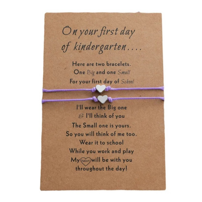 First Day of Kindergarten Heart Bracelet Set - Purple