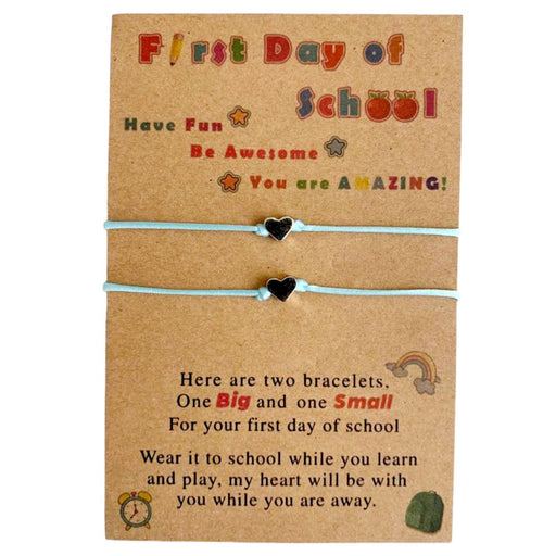 First day of school card with 2 baby blue bracelets