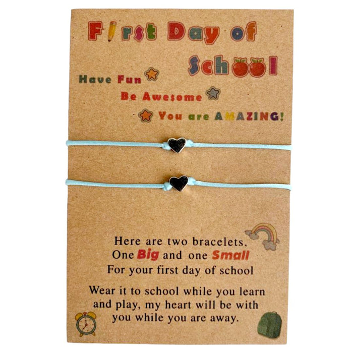 First day of school card with 2 baby blue bracelets