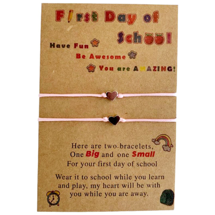 First Day of School card with 2 pink bracelets