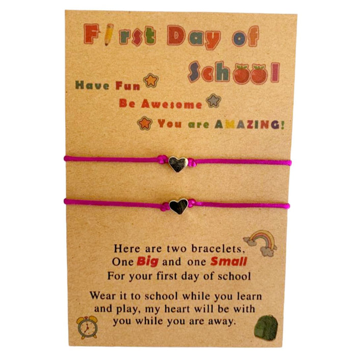 First day of school card with 2 purple bracelets