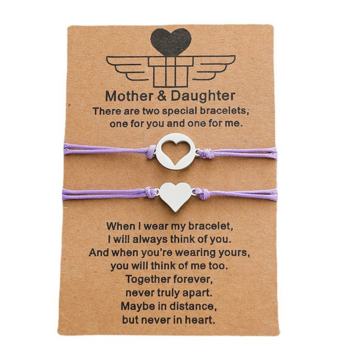 Mother & Daughter Heart Bracelet Set - Purple