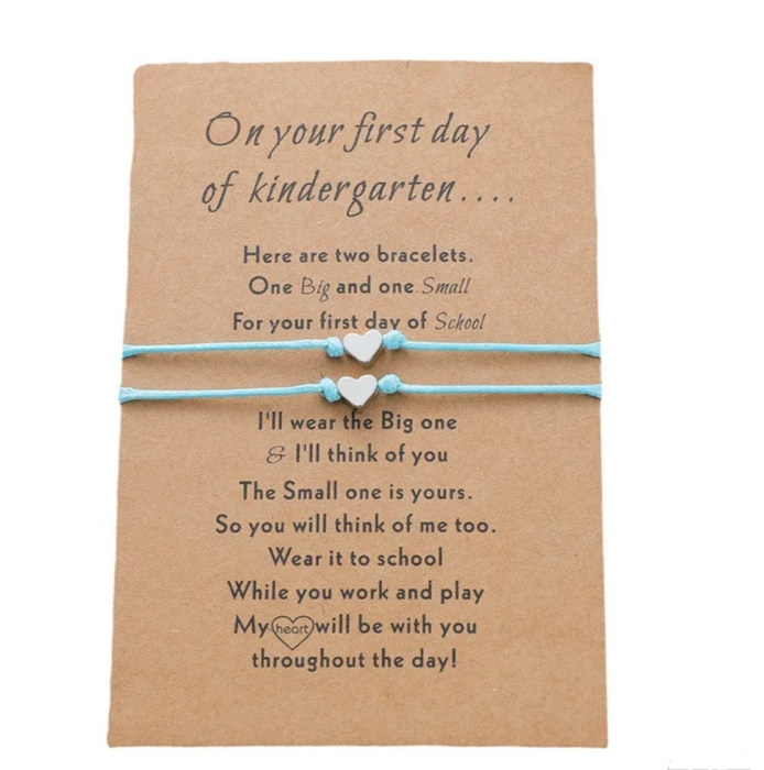 First Day of Kindergarten Heart Bracelet Set - Baby Blue