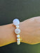 white pearl bracelet with swarovski and pom pom