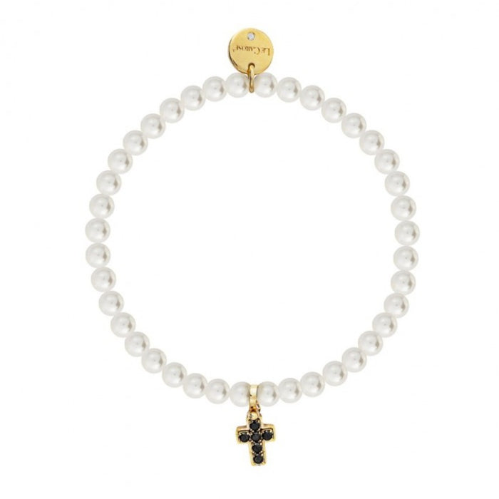 Le Sante Pearl Bracelet with Onyx Cross Charm