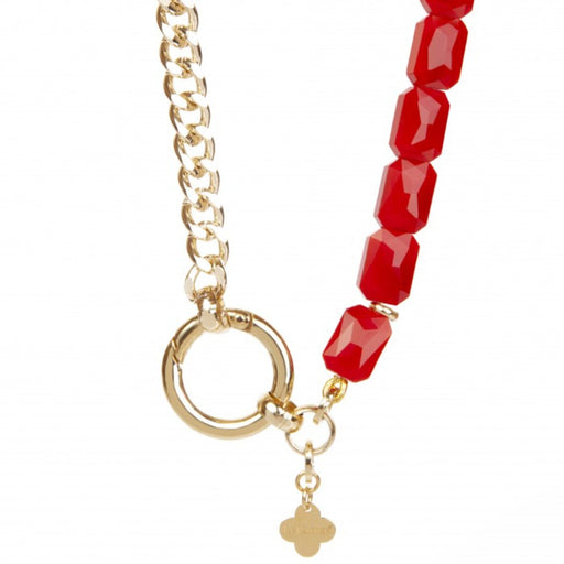 2 tone gold plated and red stone necklace