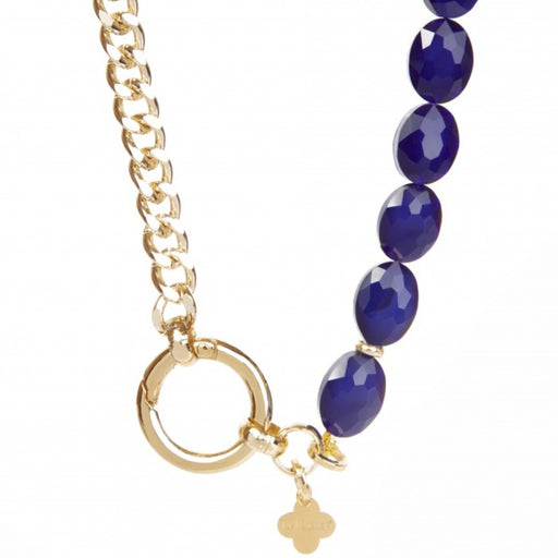 2 tone gold plated chain and blue stone necklace