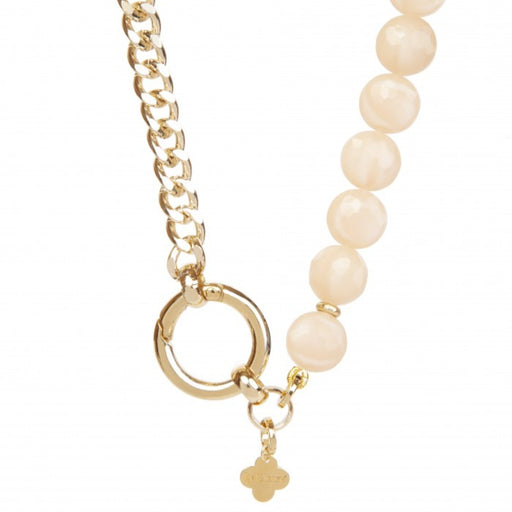 2 tone gold plated chain and beige stone necklace