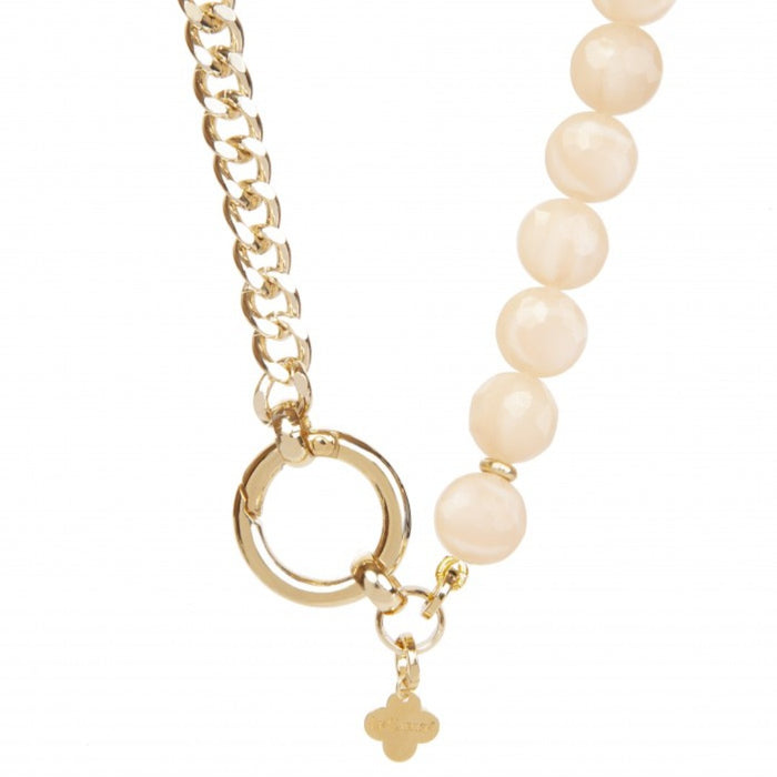 2 tone gold plated chain and beige stone necklace