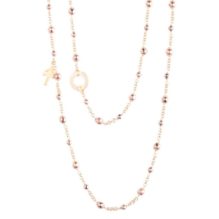 Long chain necklace with bronze stones and charms