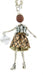 long silver chain necklace with doll pendant.The doll features a brown metallic skirt, metal top and rhinestone shoes