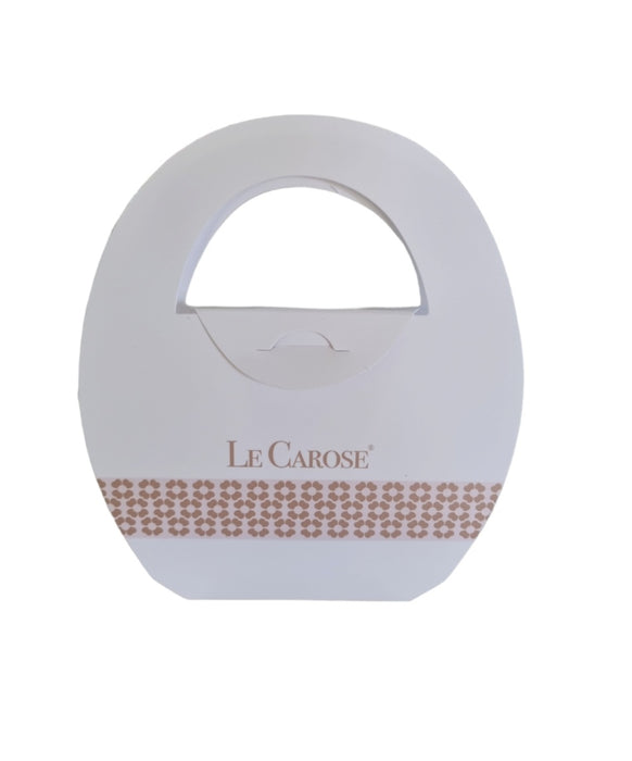 cardboard gift bag with le carose logo and flower pattern