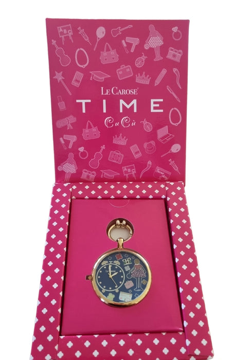 Pink gift box with clock necklace inside