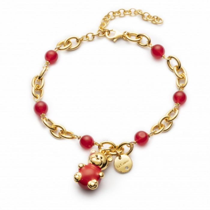 Girls Gold Bear Charm Bracelet with Red Stones