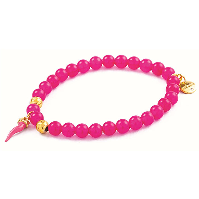 hot pink bead bracelet with italian horn charm