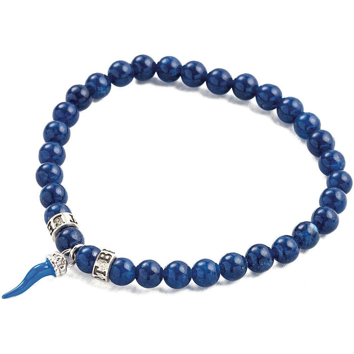 blue bead bracelet with blue corno charm