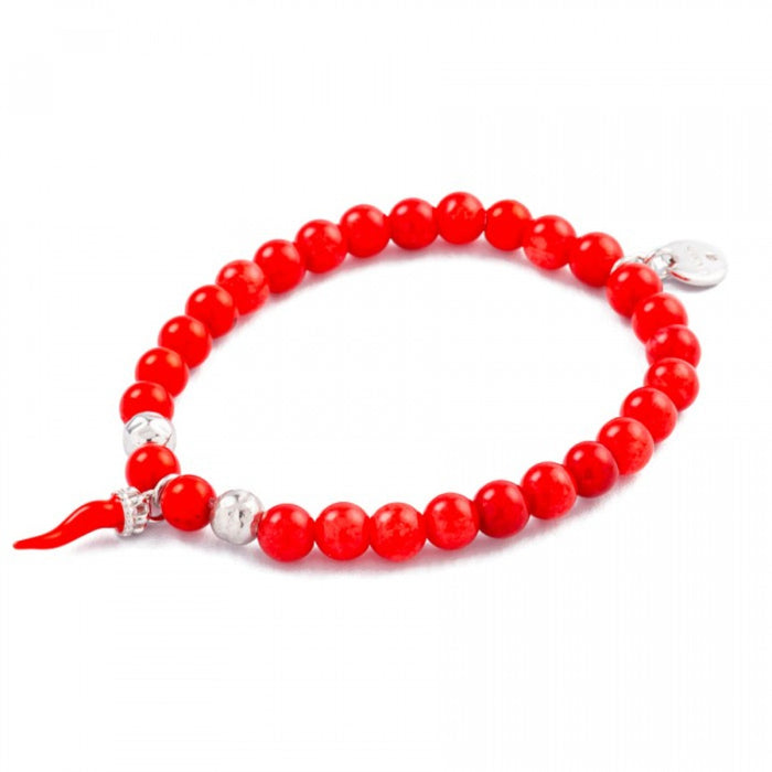 Fortunello Bead Bracelet with Italian Corno Charm - Red