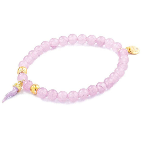 purple bead bracelet with horn charm