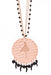 Rose gold pendant necklace with black charms and rosary style 3 chain necklace.