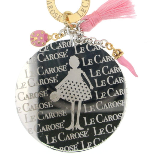 Large round pendant with pink tassel, pink italian horn and pink ladybug charm