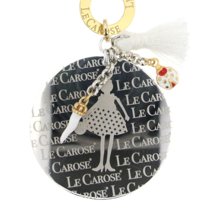 Large round pendant with Le Carose writing, white cornetto horn and ladybug charm