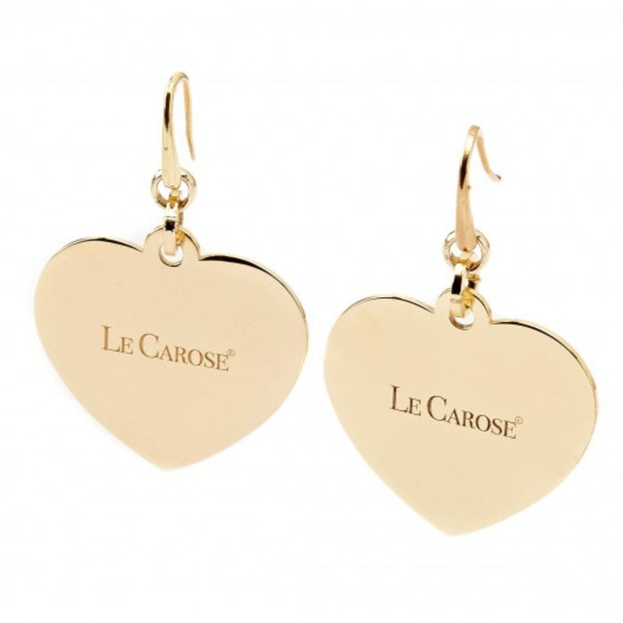 gold heart earrings with le carose logo