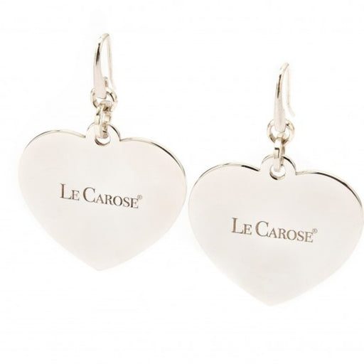 silver heart earrings with le carose logo