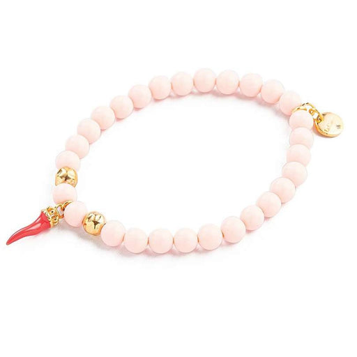 light pink bead bracelet with horn charm