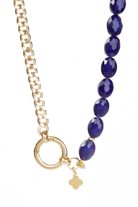 2 tone gold plated chain and blue stone necklace