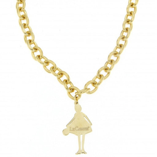 gold plated thick chain necklace with le carose charm doll