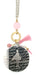 Silver chain necklace Large round pendant with pink tassel, pink Italian horn and pink ladybug charm